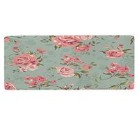 A.Monamour Antidérapant Absorbant Tapis de Bain Fleurs Roses Roses Vintage avec Fond Floral Vert Feuille Doux Flanelle Tapis pour WC Salle de Bain Baignoire Douche Cuisine Salon Chambre 40x120cm