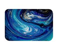 A.Monamour Antidérapant Absorbant Tapis de Bain Marbre Tourbillonne Texture Peinture Bleue avec De La Poudre d'or Art De L'Océan Flanelle Tapis pour WC Salle de Bain Baignoire Douche Cuisine 40x120cm