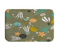 A.Monamour Antidérapant Absorbant Tapis de Bain Monde sous-Marin Océan Coraux Coquilles Algues Fond Vert Doux Flanelle Tapis pour WC Salle de Bain Baignoire Douche Cuisine Evier Salon Chambre 40x60cm