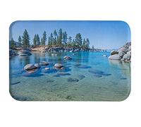 A.Monamour Antidérapant Absorbant Tapis de Bain Pierre De Roche Bleu Eau Claire sur La Rive du Lac Tahoe Forest Landscape Doux Flanelle Tapis pour WC Salle de Bain Baignoire Douche Cuisine Evier