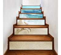 A.Monamour Autocollants d'escalier Auto-adhésifs 3D Étoile De Mer Plage De Sable Vague L'Océan Bleu Vinyle Imperméable Contremarche d'escalier Sticker Carrelage Sticker Mural Autocollant 6 PCs