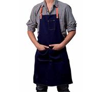 A.Monamour Bleu Tablier De Bavoir De Denim pour Les Femmes Les Hommes avec 3 Poches Réglables en Cuir Sangles pour Le Travail De Chef Cuisine De Cuisine À La Maison