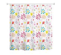 A.Monamour Coloré Fleurs Dessinées À La Main Floral Fond Botanique Jardin Thème Art Print Imperméable Tissu Rideau De Bain Polyester Rideau De Douche avec Crochets Anneaux 180x200cm