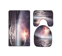 A.Monamour Ensembles De Tapis Océan Ciel du Soir Rond Lune Univers De Galaxie Espace Imprimer Drap De Flanelle Housses De Siège De Toilette Couvre Couvercle De Toilette Couvre Tapis De Bain