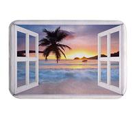 A.Monamour Fenêtre Ouverte Vue sur L'Océan Palmier Plage Tropicale Lever du Soleil Nature Paysages Absorbant Flanelle Tapis De Bain Tapis De Douche Antidérapants Tapis De Sol Tapis De Passage 40x60cm