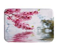 A.Monamour Fleurs De Cerisier De Printemps Rose Sakura Fleurs Reflets dans l'eau Nature Paysage Absorbant Flanelle Tapis De Bain Antidérapants Tapis De Sol Tapis De Passage Tapis De Douche 40x120cm