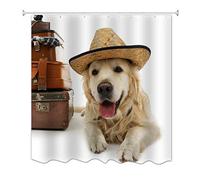 A.Monamour Fond Blanc Mignon Animal De Compagnie Portant Un Chapeau Animal Amante Thème Imprimer Imperméable À l'eau/Hydrofuge Polyester Rideau De Douche pour Salle De Bain Enfants 180x200 cm