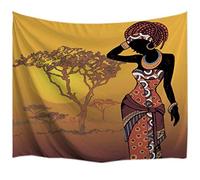 A.Monamour Fond Jaune Orange Silhouette Traditionnelle Africaine Dans Le Désert Image Impression Mur Art Décoration Tissu Tapisserie Mur Suspendue Pour Salon 153X130Cm / 60 "X51