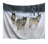 A.Monamour Forêt Enneigée Loft Animal Thème Image Vive Impression Tissu en Polyester Tapisserie Murale Tentures Murales Rideaux pour Salon 153X130Cm / 60 "X51