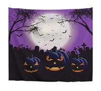 A.Monamour Lavande Violet Ciel Brillant Ronde Lune Couronne Oiseaux Citrouille Gothique Halloween Vacances Thématique Tissu Tapisserie Suspendue Pour Les Dortoirs Tapisseries Décoration De La Maison