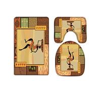A.Monamour Lot de 3 Tapis de Bain Antidérapants Tapis de Toilette WC Flanelle Silhouettes De Belle Femme Africaine Ethnique Collage Art Milieux pour Salle de Bain