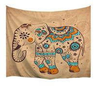A.Monamour Marron Indian Mandala Tribal Éléphant Tatouage Art Impression Tissu Mur Suspendu Tapisserie Hippie Mur Art Pour Dortoirs Accessoires 153X229Cm / 60 "X90