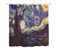 A.Monamour Nuit Étoilée De Vincent Van Gogh Image De Peinture À l'huile Imprimé Rideau De Douche en Tissu De Polyester Imperméable Ensemble avec Crochets pour Salle De Bains 180x200cm