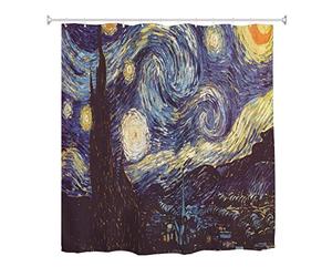 A.Monamour Nuit Étoilée De Vincent Van Gogh Image De Peinture À l'huile Imprimé Rideau De Douche en Tissu De Polyester Imperméable Ensemble avec Crochets pour Salle De Bains 180x200cm