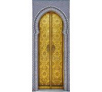 A.Monamour Porte 3D d'or du Palais Royal avec Mosaïque À Fès Maroc Vinyle Affiche de Porte Sticker Mural Papier Peint Art Décor 95 x 215 cm