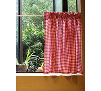 A.Monamour Rideau Court pour Fenêtre Petite - Coton Opaque Vichy Blanc Rouge - Rideau Brise-bise Demi Passe-Tringle pour Bistro Café