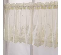 A.Monamour Rideau Court pour Petit Fenêtre Brodé Dentelle Sheer Voile Drapés Tissu Demi Rideau Brise-bise Cantonnière Rideaux pour Chambre Salon Cusine Café Bistrot Placard - Beige