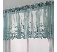 A.Monamour Rideau Court pour Petit Fenêtre Brodé Dentelle Sheer Voile Drapés Tissu Demi Rideau Brise-bise Cantonnière Rideaux pour Chambre Salon Cusine Café Bistrot Placard - Bleu
