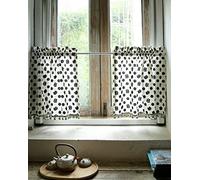 A.Monamour Rideau de Cuisine Court pour Petit Fenêtre 2 Coton Lin Noir Motif Tête de Chat avec Pompon Rideau Brise-bise Rideaux à Disques Cantonnières Demi Rideau Passe-Tringle pour Bistro Café