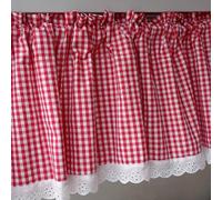 A.Monamour Rideau de Cuisine Court pour Petit Fenêtre Coton Farmhouse Rustique Blanc Rouge Carreaux Vichy Blanc Dentelle Rideau Brise-bise à Disques Panneaux Cantonnières Bistro Café Passe-Tringle