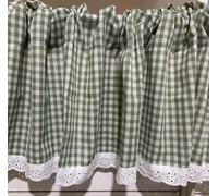 A.Monamour Rideau de Cuisine Court pour Petit Fenêtre Coton Farmhouse Rustique Blanc Vert Carreaux Vichy Blanc Dentelle Rideau Brise-bise à Disques Panneaux Cantonnières Bistro Café Passe-Tringle