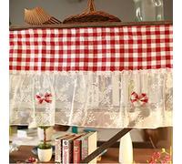 A.Monamour Rideau de Cuisine Court pour Petit Fenêtre Rural Vichy À Carreaux Rouge Blanc en Coton avec Dentelle À Broderie Florale Rideau Brise-bise Rideaux à Disques Demi Passe-Tringle Bistro