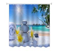 A.Monamour Sable Plage Bord De Mer Tropical Palmier Paysage Nature Photo Photographie Zen Yoga Thème De Méditation Tissu Imperméable Rideau De Douche en Polyester 180X200 Cm / 72 "X78