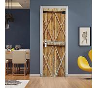 A.Monamour Sticker Autocollant 3D Porte En Bois Traditionnelle De Grange Rustique Vinyle Affiche Mural Papier Peint Art Décor 85x200cm