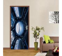 A.Monamour Sticker Porte Autocollant Poster 3D Hublot De Vaisseau Spatial Vue Sur Un Lever De Soleil Fascinant Sur La Terre Vinyle Affiche Sticker Mural Papier Peint Art Décor 77 x 200 cm