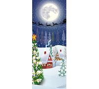 A.Monamour Sticker Porte Autocollant Poster De Porte 3D Abrite Un Paysage De Noël Enneigé La Nuit Vinyle Affiche De Porte Sticker Mural Papier Peint Art Décor 85 x 200 cm