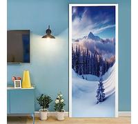 A.Monamour Sticker Porte Autocollant Poster De Porte 3D Arbres Enneigés Sur Les Montagnes D'Hiver Nature Paysage Vinyle Affiche De Porte Sticker Mural Papier Peint Art Décor 77x200cm