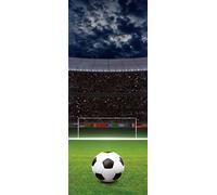 A.Monamour Sticker Porte Autocollant Poster De Porte 3D Ballon De Football But De Football Projecteurs Lumineux Sur L'Arène Du Stade Vert Sports De Nuit Vinyle Affiche De Porte Sticker Mural 95x215cm