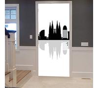 A.Monamour Sticker Porte Autocollant Poster de Porte 3D Barcelone Espagne Toits De La Ville Architecture Silhouette Art Vinyle Affiche de Porte Sticker Mural Papier Peint Art Décor 90 x 200 cm