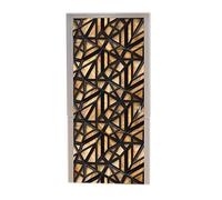 A.Monamour Sticker Porte Autocollant Poster de Porte 3D Carreaux De Treillis Loft Noir sur Fond De Chêne en Bois Art Abstrait Vinyle Affiche de Porte Sticker Mural Papier Peint Art Décor 83 x 204 cm