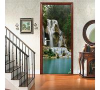 A.Monamour Sticker Porte Autocollant Poster De Porte 3D Cascade De Kuang Si De Luang Prabang Au Laos Paysages Naturels Vinyle Affiche De Porte Sticker Mural Papier Peint Art Décor 85 x 215 cm