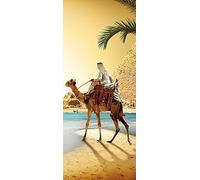 A.Monamour Sticker Porte Autocollant Poster De Porte 3D Chameau Près Des Pyramides Dans Le Désert Chaud D'Egypte Vinyle Affiche De Porte Sticker Mural Papier Peint Art Décor 77 x 200 cm