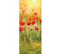 A.Monamour Sticker Porte Autocollant Poster De Porte 3D Champ De Coquelicots Rouges Vinyle Affiche De Porte Sticker Mural Papier Peint Art Décor 77 x 200 cm