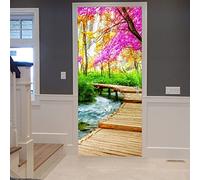 A.Monamour Sticker Porte Autocollant Poster De Porte 3D Chemin En Bois Dans La Forêt Fantastique D'Automne Dans Les Lacs De Plitvice Croatie Vinyle Affiche De Porte Sticker Mural Papier Peint 83x204cm