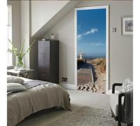 A.Monamour Sticker Porte Autocollant Poster De Porte 3D Chemin Vers La Mer De La Plage Sur Langeoog À Travers Le Paysage Naturel Des Dunes Vinyle Affiche De Porte Sticker Mural Papier Peint 85x200cm
