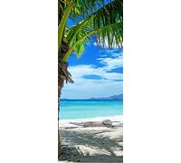 A.Monamour Sticker Porte Autocollant Poster De Porte 3D Cocotier Tropical Plage De Sable Bleu Mer Nature Paysage Vinyle Affiche De Porte Sticker Mural Papier Peint Art Décor 85 x 215 cm