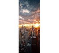 A.Monamour Sticker Porte Autocollant Poster De Porte 3D Coucher De Soleil À Manhattan Paysage Panoramique De La Ville De New York Vinyle Affiche De Porte Sticker Mural Papier Peint Décor 95 x 215 cm