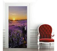 A.Monamour Sticker Porte Autocollant Poster De Porte 3D Coucher De Soleil Sur Champ De Lavande En Provence France Vinyle Affiche De Porte Sticker Mural Papier Peint Art Décor 77 x 200 cm