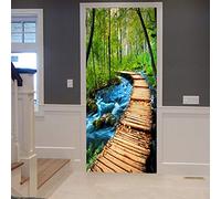 A.Monamour Sticker Porte Autocollant Poster de Porte 3D Croatie Plitvice Lacs Forest Stream Parc De Promenade De L'Eau Claire Vinyle Affiche de Porte Sticker Mural Papier Peint Art Décor 90 x 200 cm