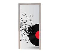 A.Monamour Sticker Porte Autocollant Poster de Porte 3D Disque Vinyle Avec Motif De Notes De Musique Fond De Musique Abstraite Vinyle Affiche de Porte Sticker Mural Papier Peint Art Décor 77 x 200 cm