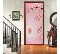 A.Monamour Sticker Porte Autocollant Poster De Porte 3D Fleur De Cerisier Et Papillon Sur Fond Rose Vinyle Affiche De Porte Sticker Mural Papier Peint Art Décor 90x200cm