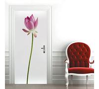A.Monamour Sticker Porte Autocollant Poster De Porte 3D Fleur De Nénuphar Rose Lotus Sur Fond Blanc Vinyle Affiche De Porte Sticker Mural Papier Peint Art Décor 85 x 215 cm