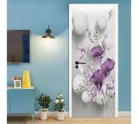 A.Monamour Sticker Porte Autocollant Poster De Porte 3D Fleurs Violettes Et Boules Blanches Art Moderne Vinyle Affiche De Porte Sticker Mural Papier Peint Art Décor 90 x 200 cm