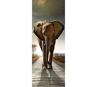 A.Monamour Sticker Porte Autocollant Poster De Porte 3D Gros Éléphant Marchant Sur Le Thème Des Animaux Sauvages De La Route Vinyle Affiche De Porte Sticker Mural Papier Peint Art Décor 95 x 215 cm
