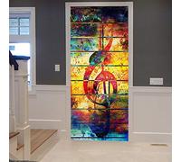 A.Monamour Sticker Porte Autocollant Poster de Porte 3D Grunge Rétro Coloré Peinture Notes De Musique Modèle Abstrait Vinyle Affiche de Porte Sticker Mural Papier Peint Art Décor 83 x 204 cm