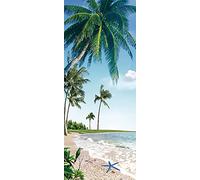 A.Monamour Sticker Porte Autocollant Poster De Porte 3D Île Tropicale Plage De Sable Palmier Cocotier Nature Paysages Vinyle Affiche De Porte Sticker Mural Papier Peint Art Décor 77 x 200 cm